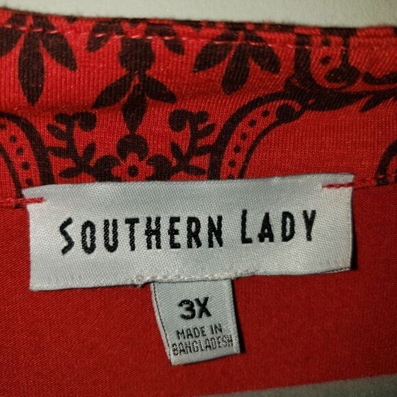 SOUTHERN LADY RED & BLACK PRINT WITH EMBELLISHMENTS BLOUSE TOP SIZE 3X - Picture 3 of 5